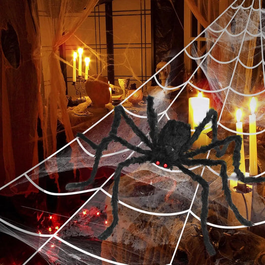 3pcs 212'' Halloween Spider Web 49" Halloween Decorations Stretch Cobweb Fake Spider for Indoor/Outdoor Yard Decorations Home