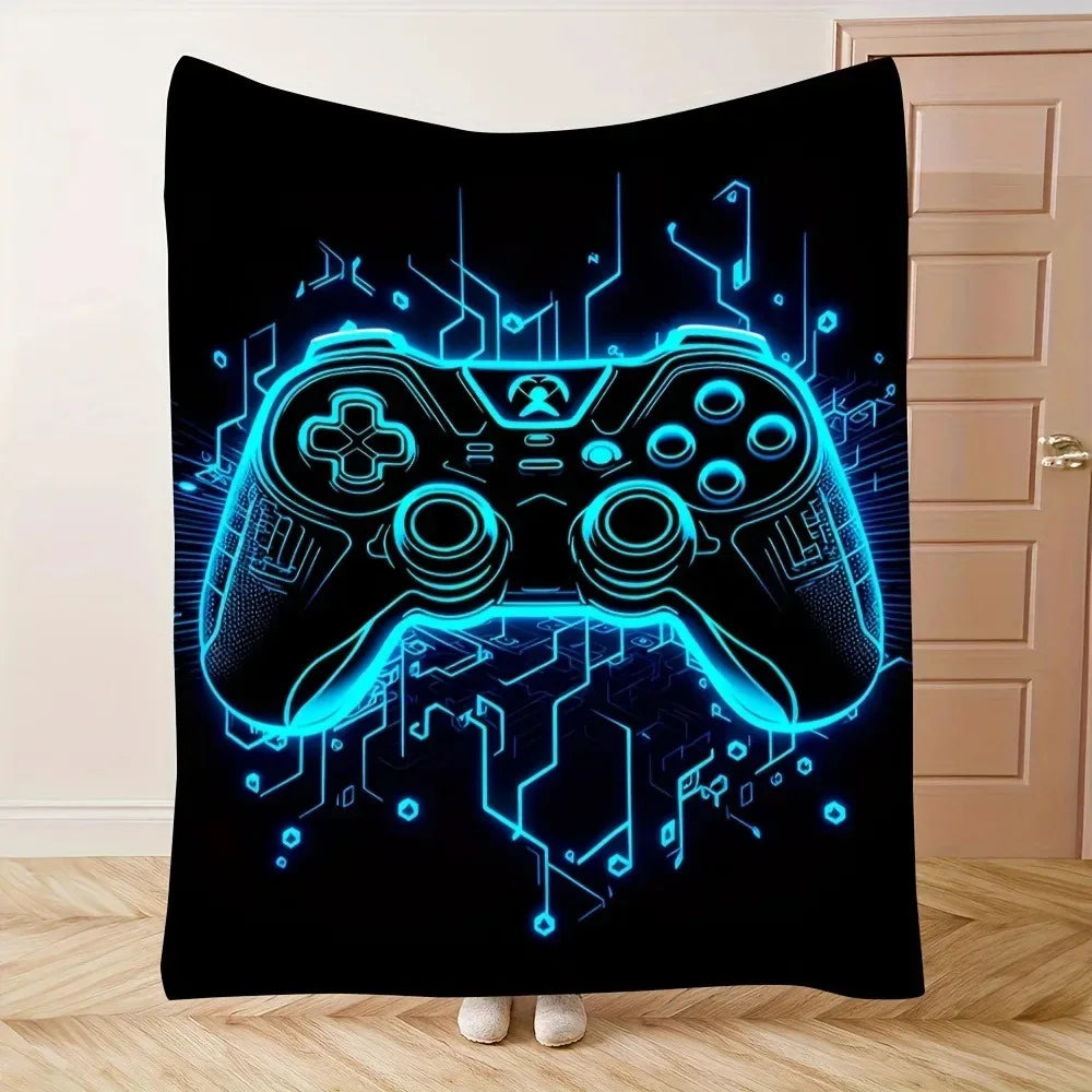 Neon Gaming Controller Fleece Blanket, Cool Gamer Style Throw Blanket Soft Cozy for All Seasons Gaming Nooks & Teen Room Decor