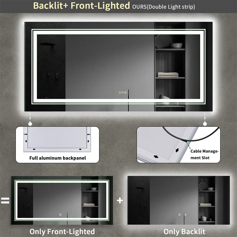 41" Bathroom Lighted LED Mirror Vanity Makeup Anti-fog Touch Switch Wall Mounted