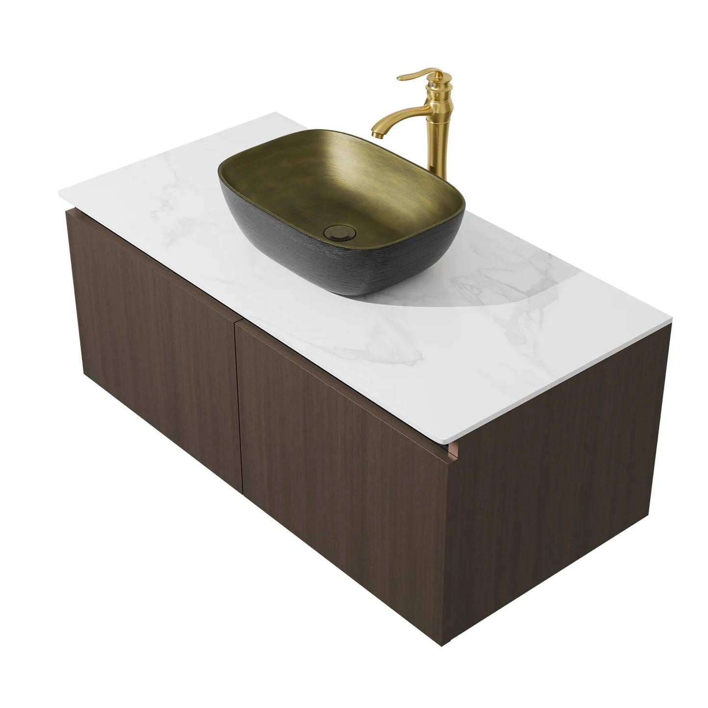 Floating Vanity Bathroom with Sink Combo, Wall Mounted Modern Vanity, Bathroom Cabinet Vanity with Sink Ceramic Basin Faucet