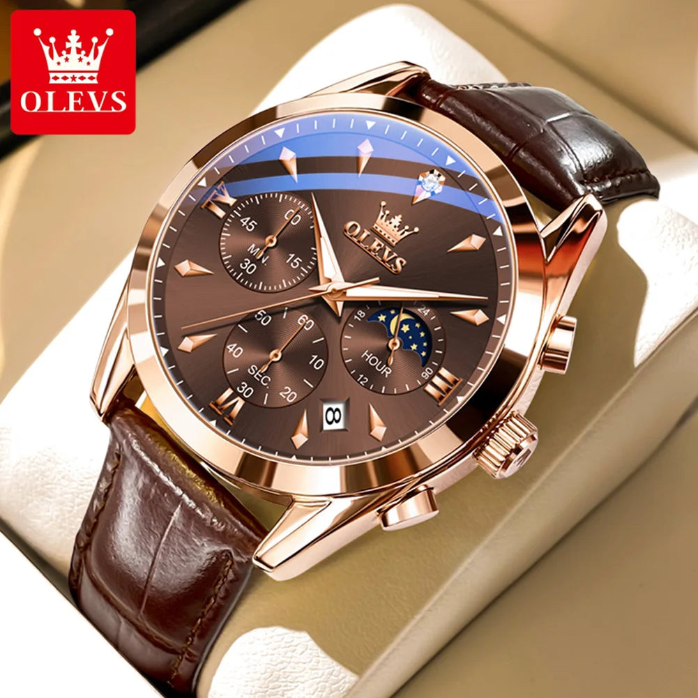 Men’s Elegant Dress Watch – Rose Gold-Tone Case & Brown Leather-Style Strap