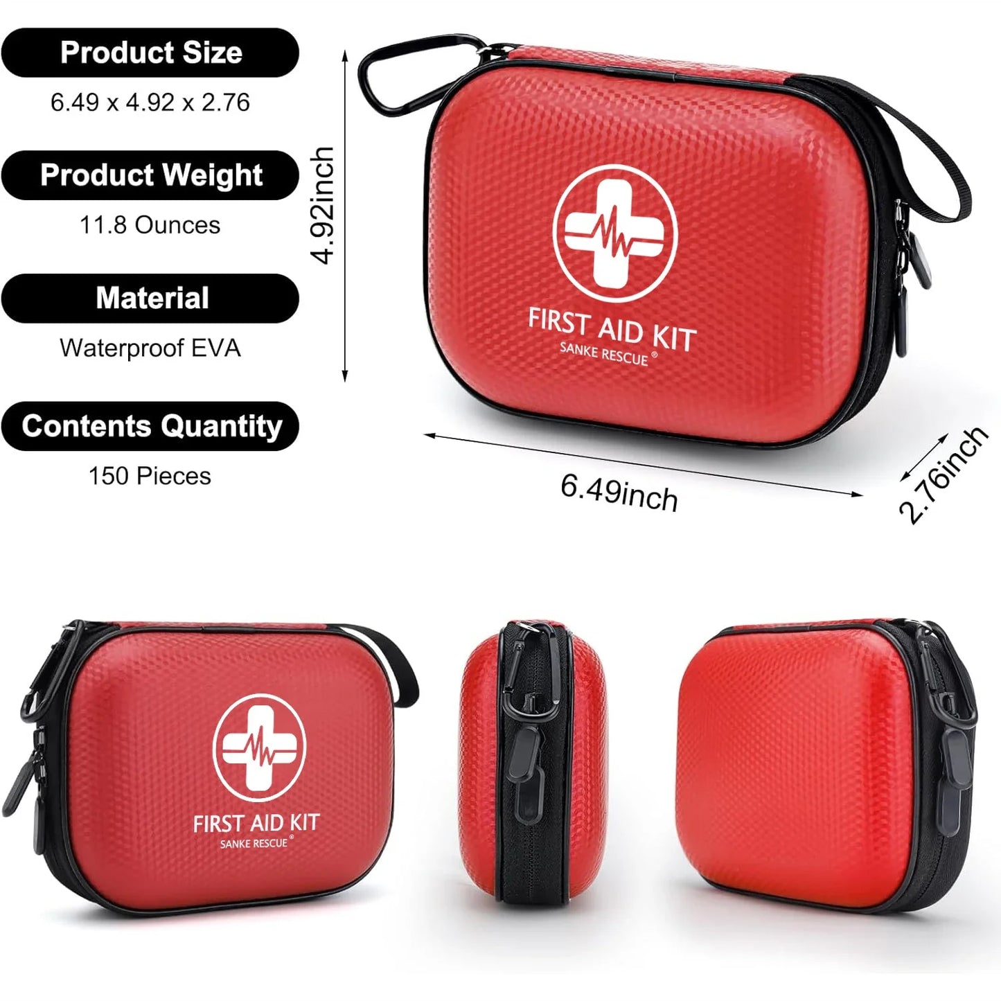 Mini First Aid Kit 150 Piece Small Waterproof Hard Shell Medical Kit for Home Car Travel Camping Truck Hiking Sports Office