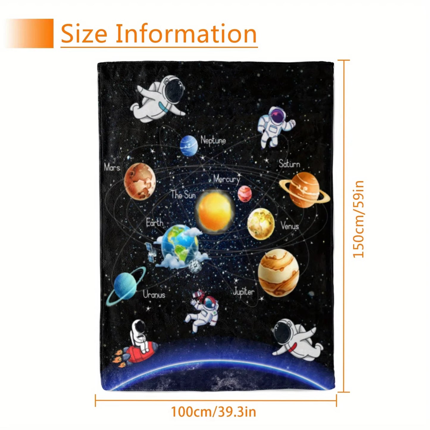 Astronaut Planet Print Flannel Throw Blanket. Cozy Space Theme Blanket