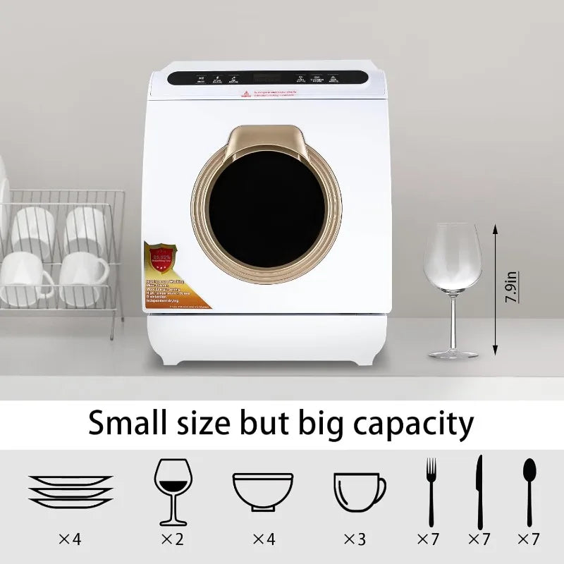 3-In-1 Portable Mini Dishwasher Countertop with 7L Built-in Water Tank for Apartments& RVs, 360° Spray, 161℉ High-Temp& Air-Dry