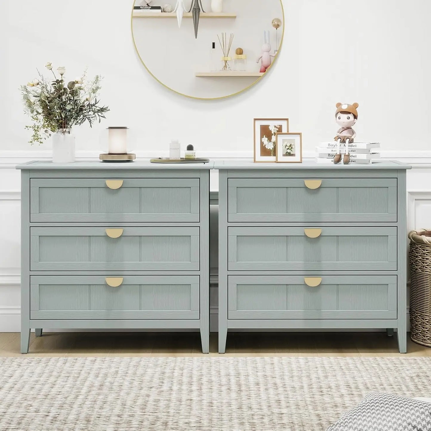 3 Drawers Dresser for Bedroom Set  Modern Wood Chest of Drawers Cabinet  Farmhouse Large Nightstand with Drawers  30 Inch Wide N