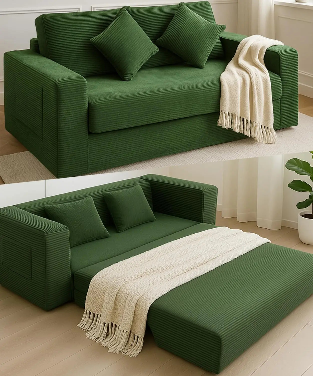 75 Inch Corduroy Foldable Sofa Bed With Pull Out Sleeper