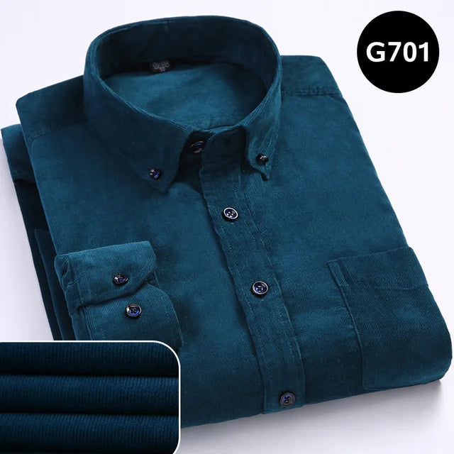 Men’s Corduroy Long Sleeve Button Up Shirt . Regular Fit Casual Business Style