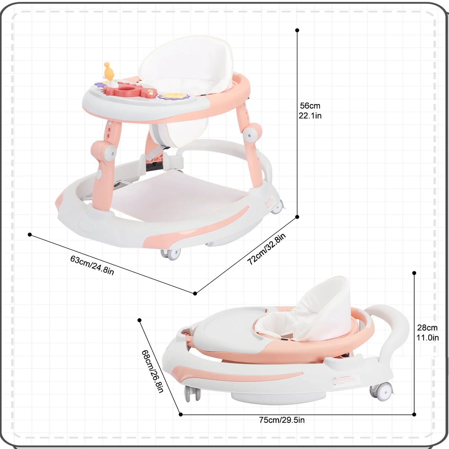 UBRAVOO Foldable Baby Walker with O-shaped legs & multi-function Rollover prevention, 6-18 Months, Adjustable Height, Music Toy