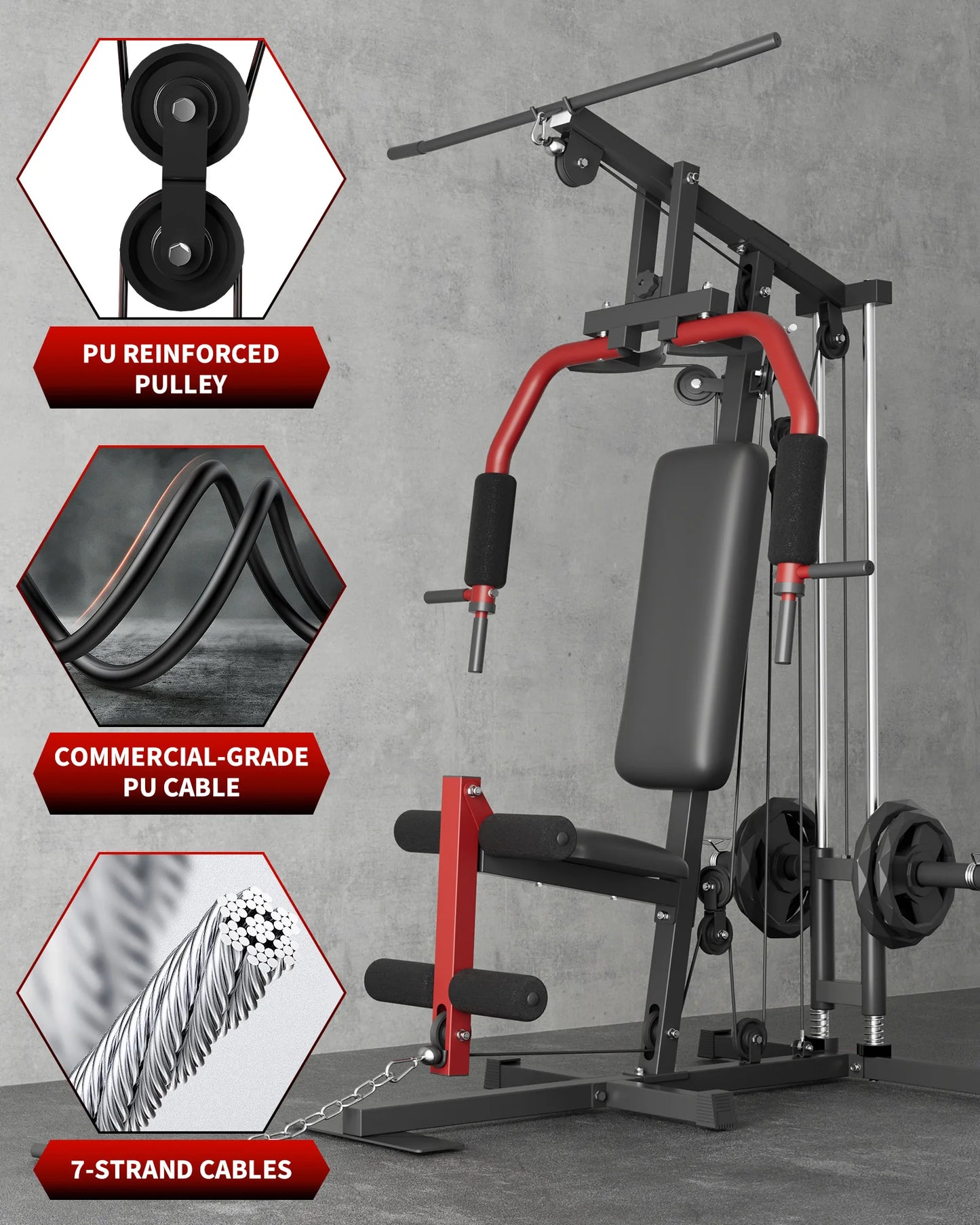 5-in-1 Multifunctional Home Gym Equipment Full Body Workout Machine with Lat Pulldown and Strength Training Station