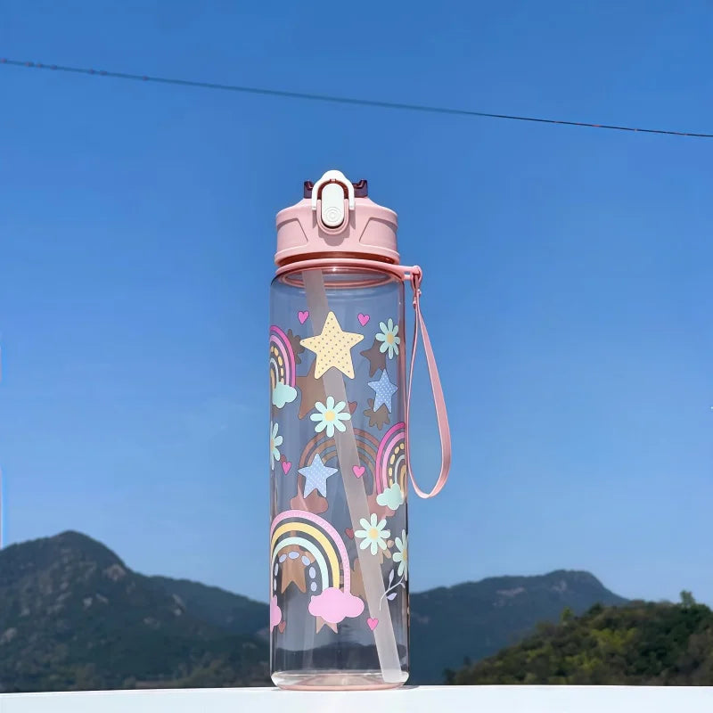 750ml Dinosaur Kids Water Bottle with Straw. Leakproof Sports & School Drinking Cup