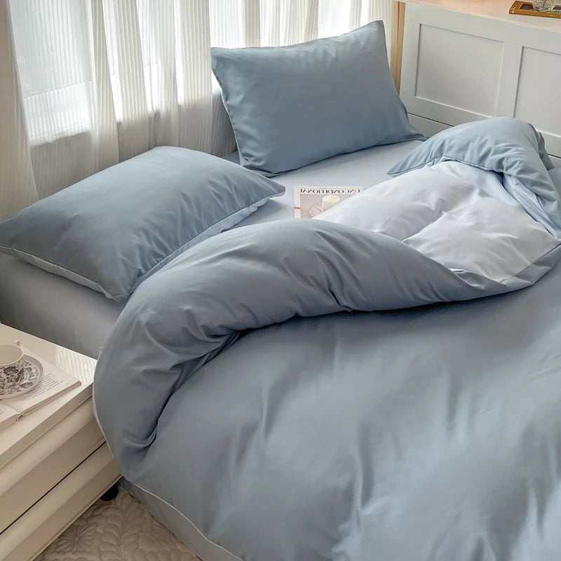 4-Piece Soft Brushed Duvet Cover Set . Solid Color Bedding
