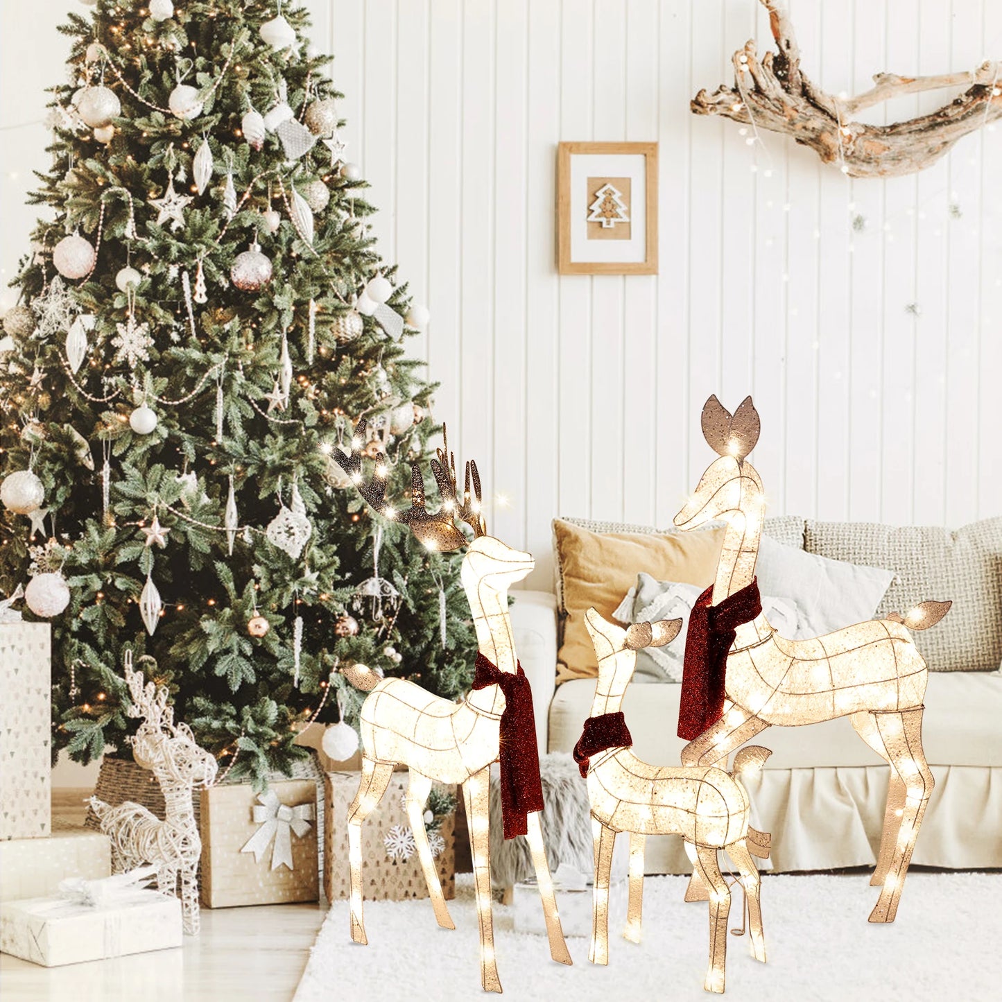 3 Piece Large Lighted Christmas Deer Family Yard Decor
