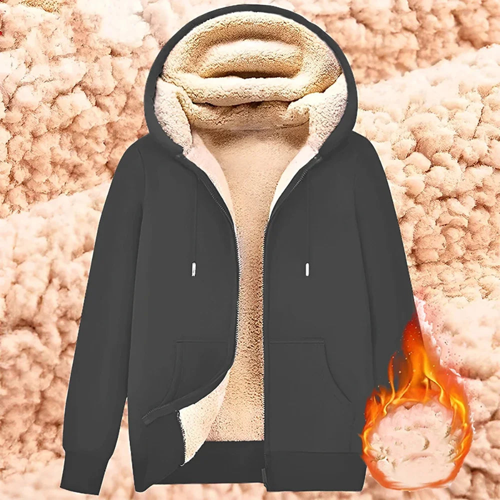 Sherpa Lined Zip Up Hoodie Jacket