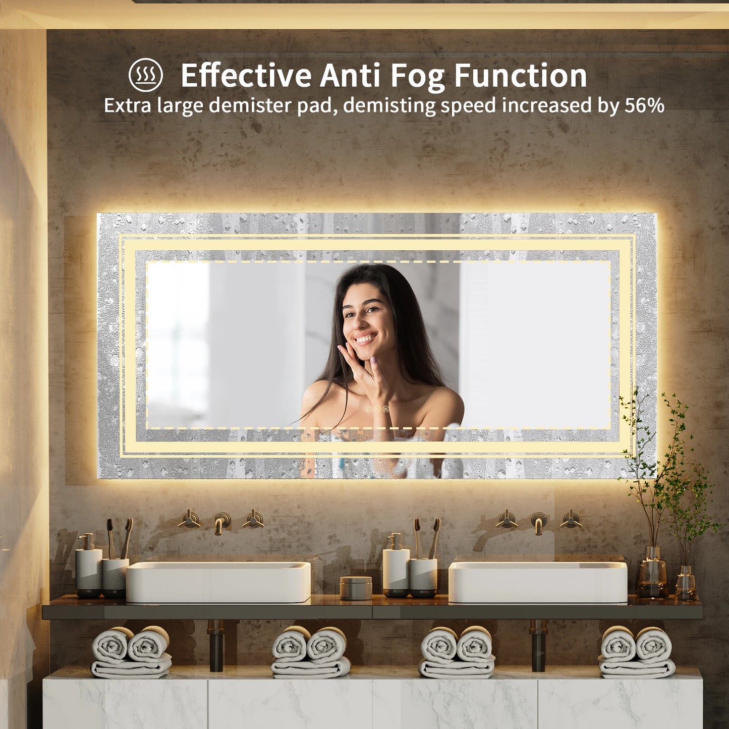 48"X24" LED Bathroom Mirror with Lights, Anti-Fog, Dimmable, Backlit + Front Lit, Lighted Bathroom Vanity Mirror Memory