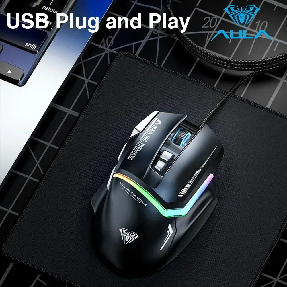 AULA S12Pro RGB Gaming Mouse .12800 DPI High-Speed Wired Mouse with Low Latency Performance
