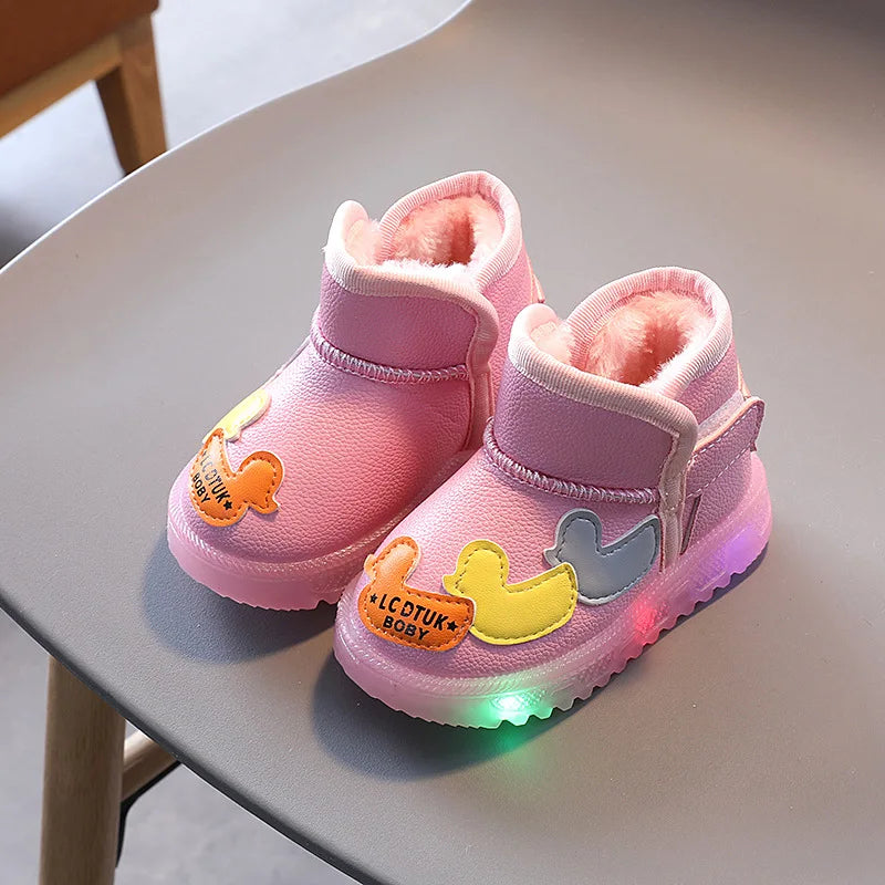 Children's Cartoons Snow Boots Girls Warm Boots Baby Cotton Sport Shoes Sequins Genuine Leather Princess Fashion Boots 1-6Y