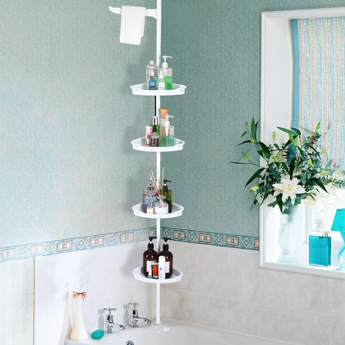 4-Layer Telescopic Corner Storage Rack Bathroom Shampoo and Shower Gel Storage Rack for Bathroom Shower Organizer