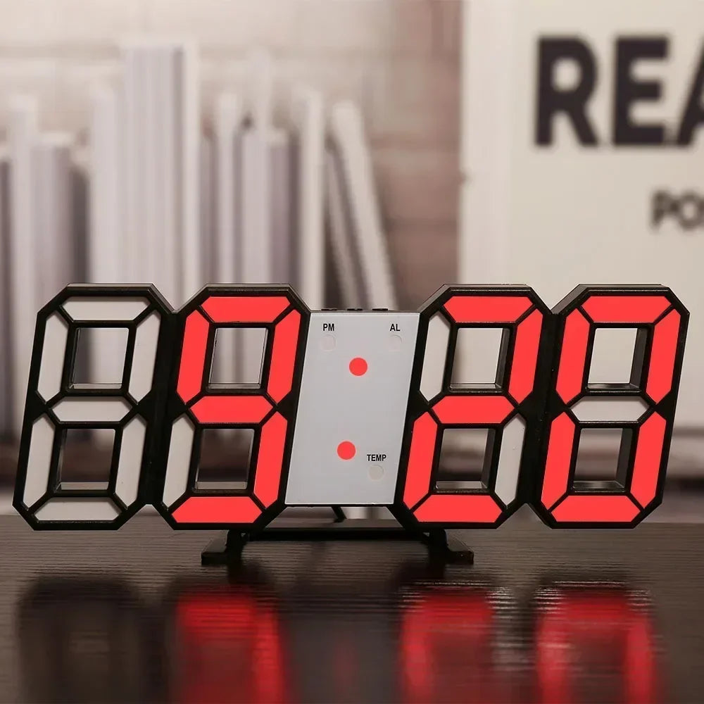 Modern 3D LED Digital Wall Clock . Large Display Smart Home Desk & Wall Clock