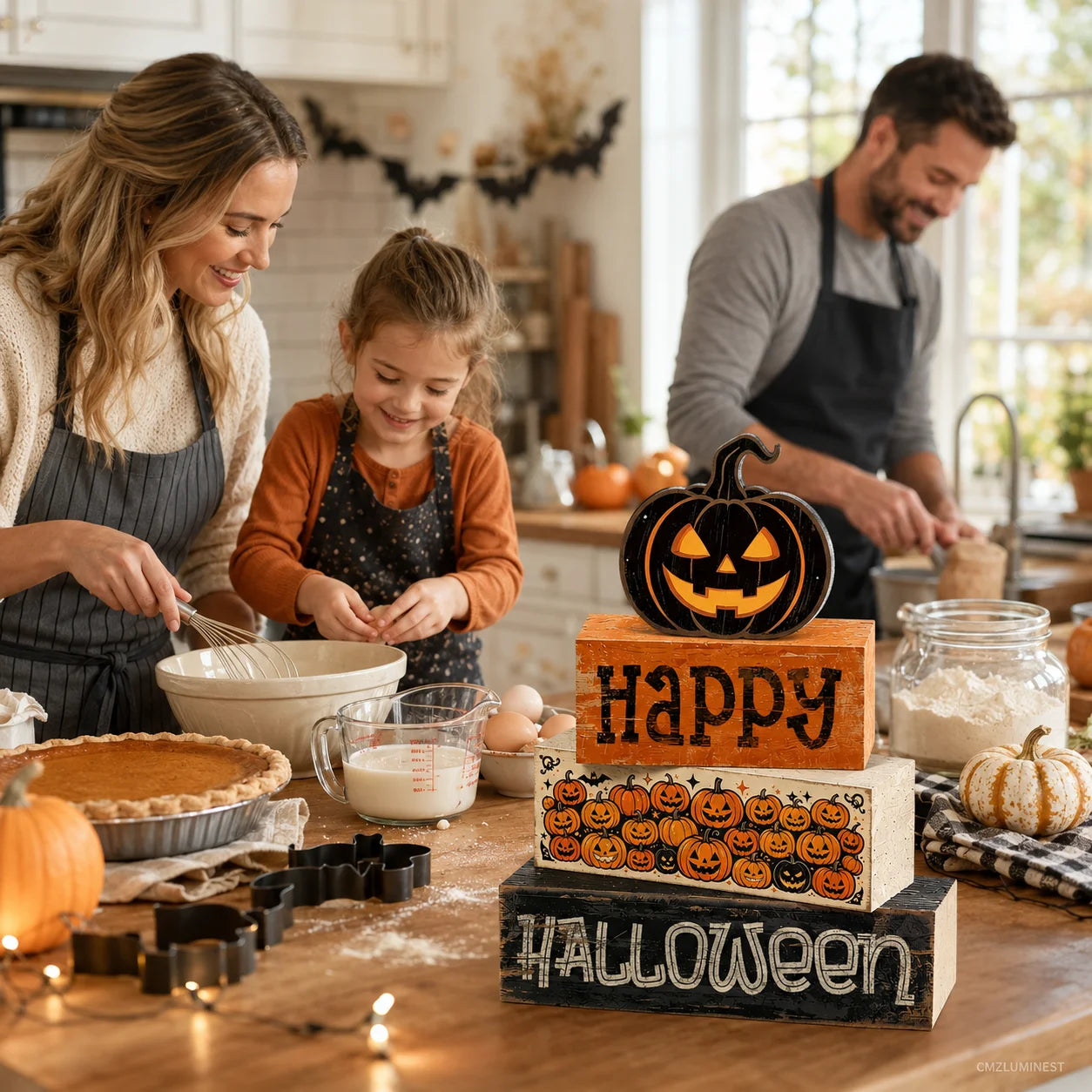 4-Piece Halloween Tiered Tray Décor Set . Rustic Farmhouse Wooden Signs for Halloween Home, Kitchen & Coffee Bar Decorations