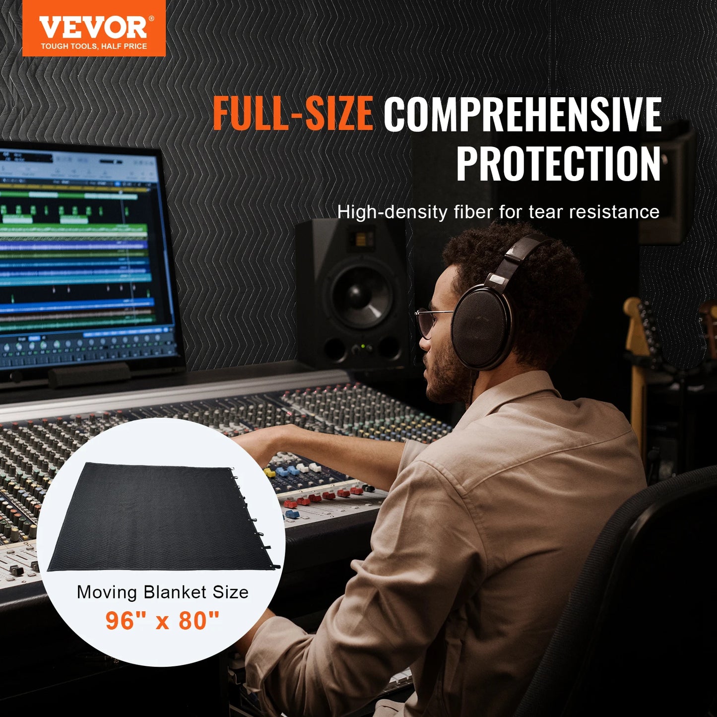 SucceBuy 96" x 80" Sound Dampening Blanket Studio Grommeted with Grommets Light Blocker for Door Acoustic Noise Blocking Blanket