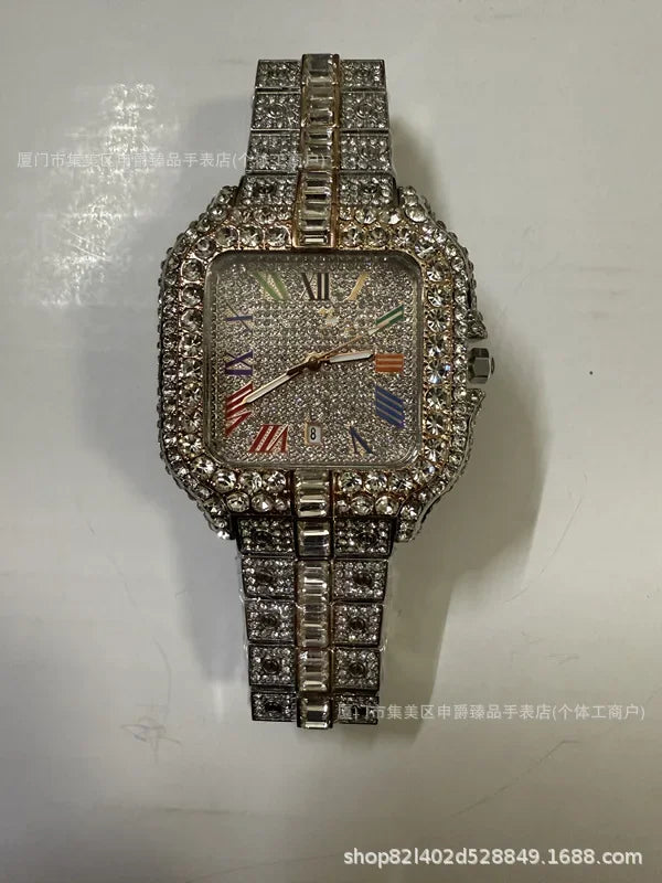 Luxury Iced-Out Square Men’s Watch. Diamond Style Fashion Timepiece