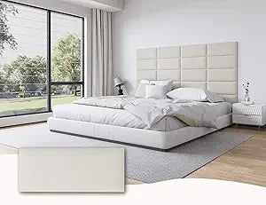 Fabric Black Upholstered Headboard Queen, 12PCS Peel and Stick Wall Panels for Adjustable Bed, Modern Bedroom Decor, 10"x24" Eac