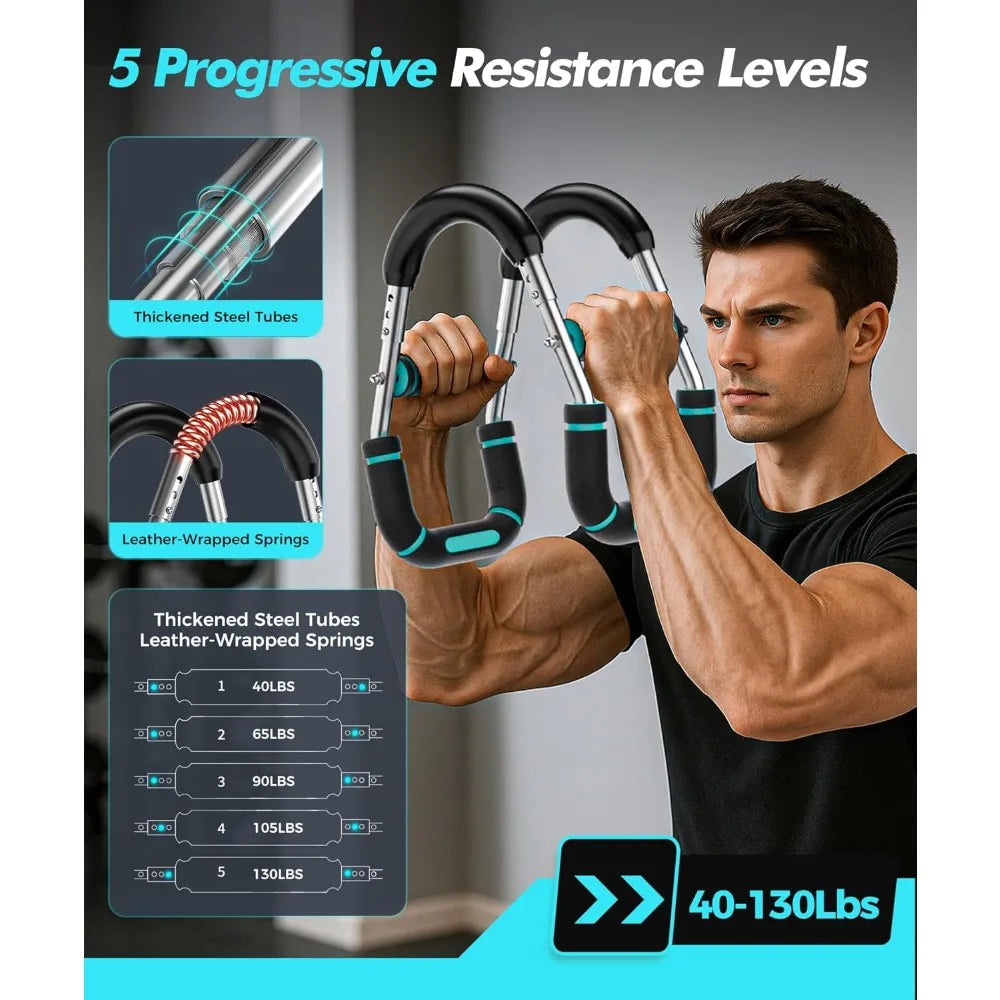 Adjustable Twister Arm Chest Trainer.5-Level Resistance Strength Training Bar 40–130 lbs