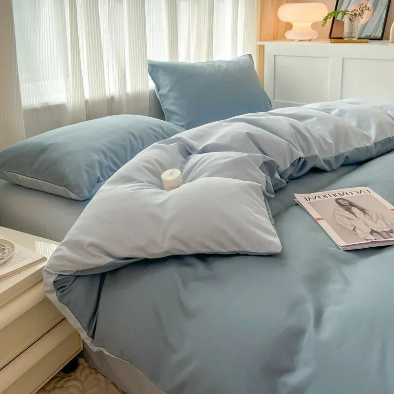 4-Piece Soft Brushed Duvet Cover Set . Solid Color Bedding