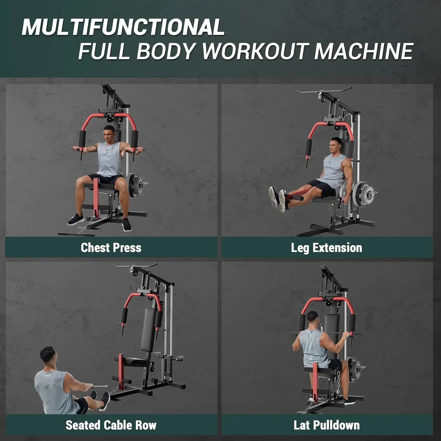 Home Gym Machine Full Body Workout Equipment with Pulley System,Leg Press Support for Strength Training, Workout Station