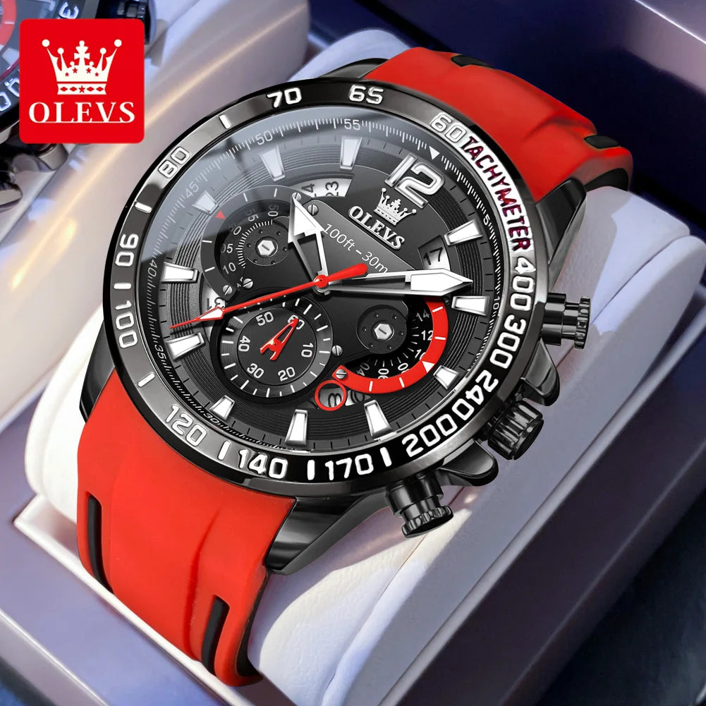 Men’s Luxury Quartz Chronograph Watch – Silicone Strap Sports Design