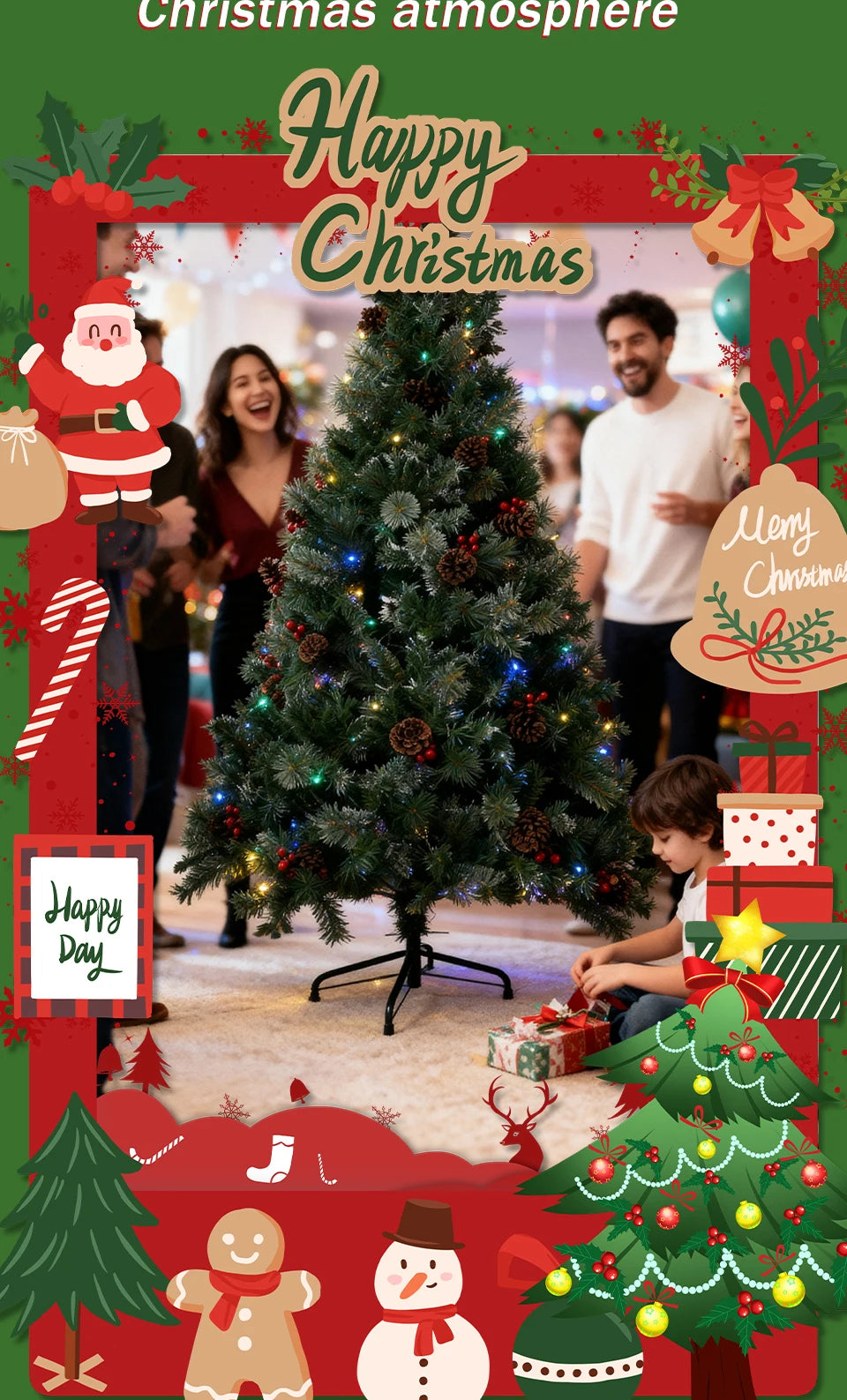 7FT Full Artificial Christmas Tree with 1,150 Tips, Pine Cones & Berries . Premium Holiday Tree with Natural Rustic Charm