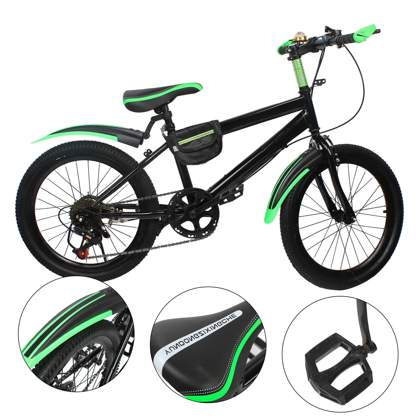 20-Inch 7-Speed Mountain Bike . Kids Bicycle with Adjustable Seat, Front Suspension & Dual Disc Brakes