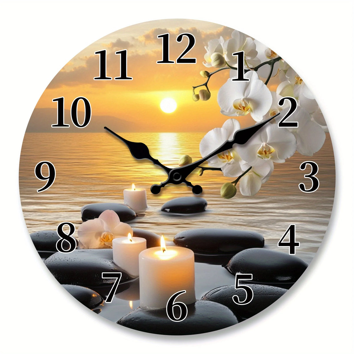 Title: Sunset Orchid Wall Clock – Floral Round Clock for Home Décor