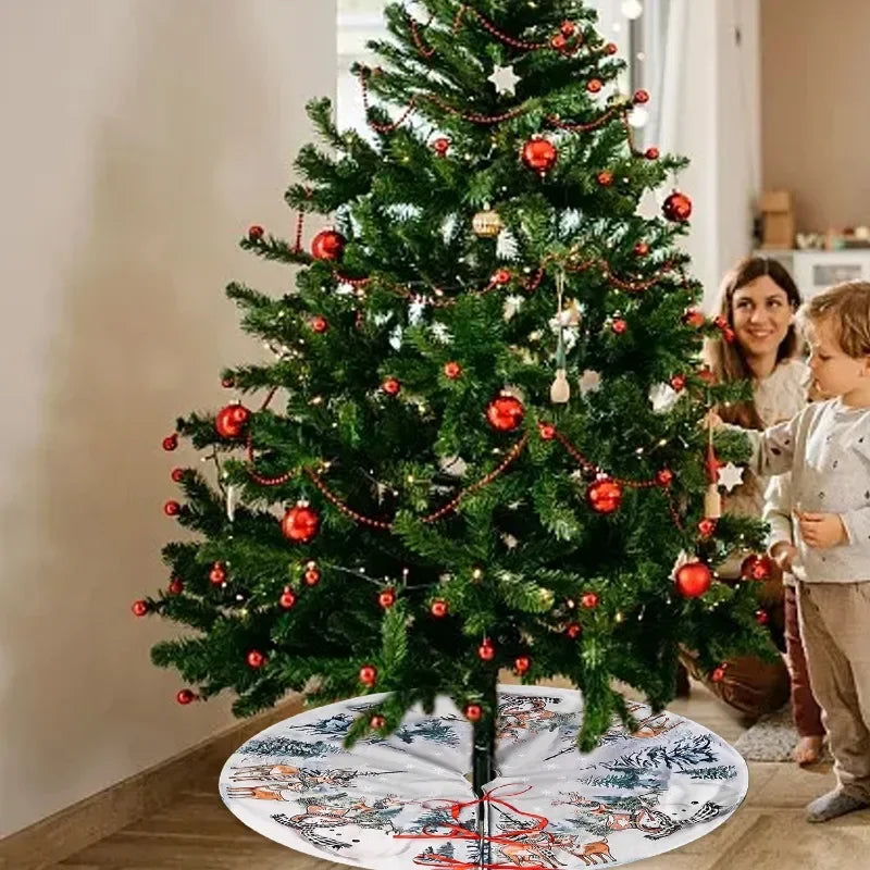 Christmas Tree Skirt Xmas Tree Mat Plush Trees Skirts Flowers Surround Bottom Carpet Base Round Cover Rug New Year Party Decor
