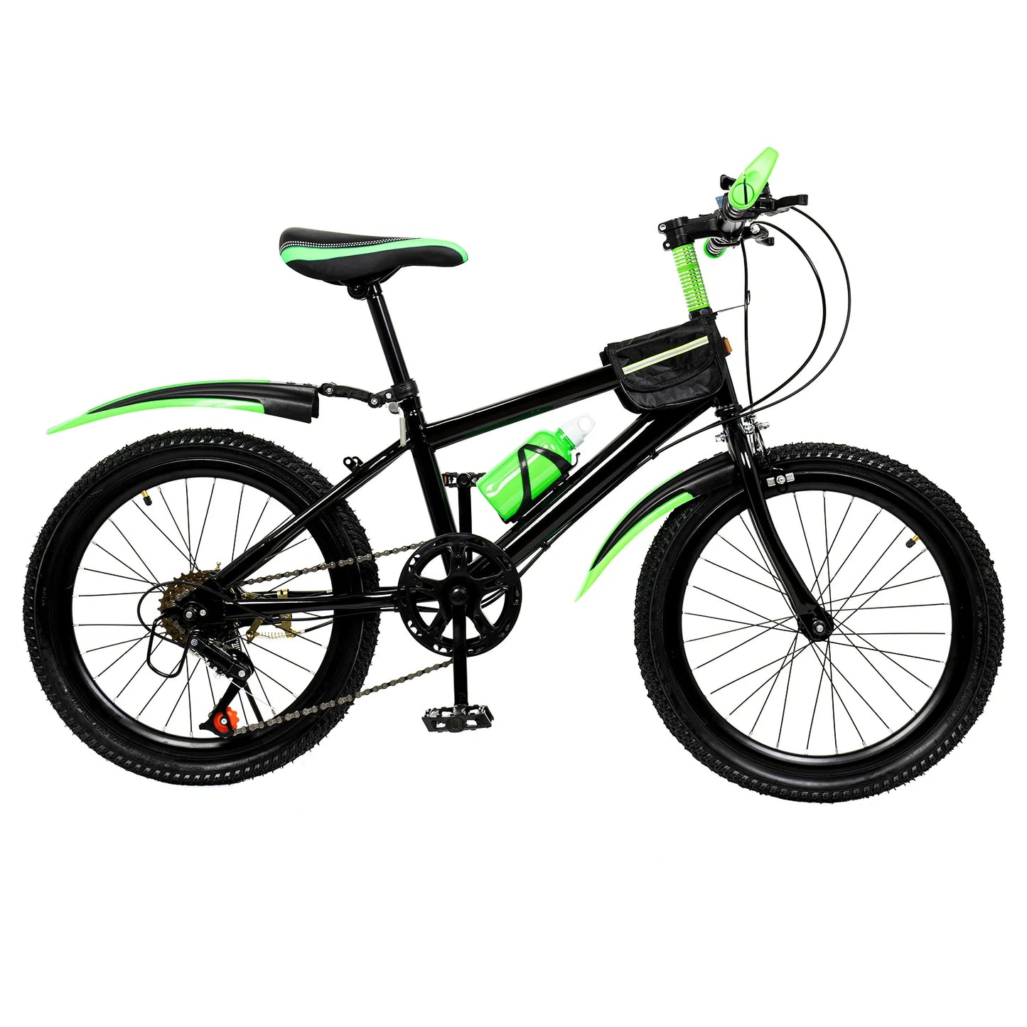 20-Inch 7-Speed Mountain Bike . Kids Bicycle with Adjustable Seat, Front Suspension & Dual Disc Brakes