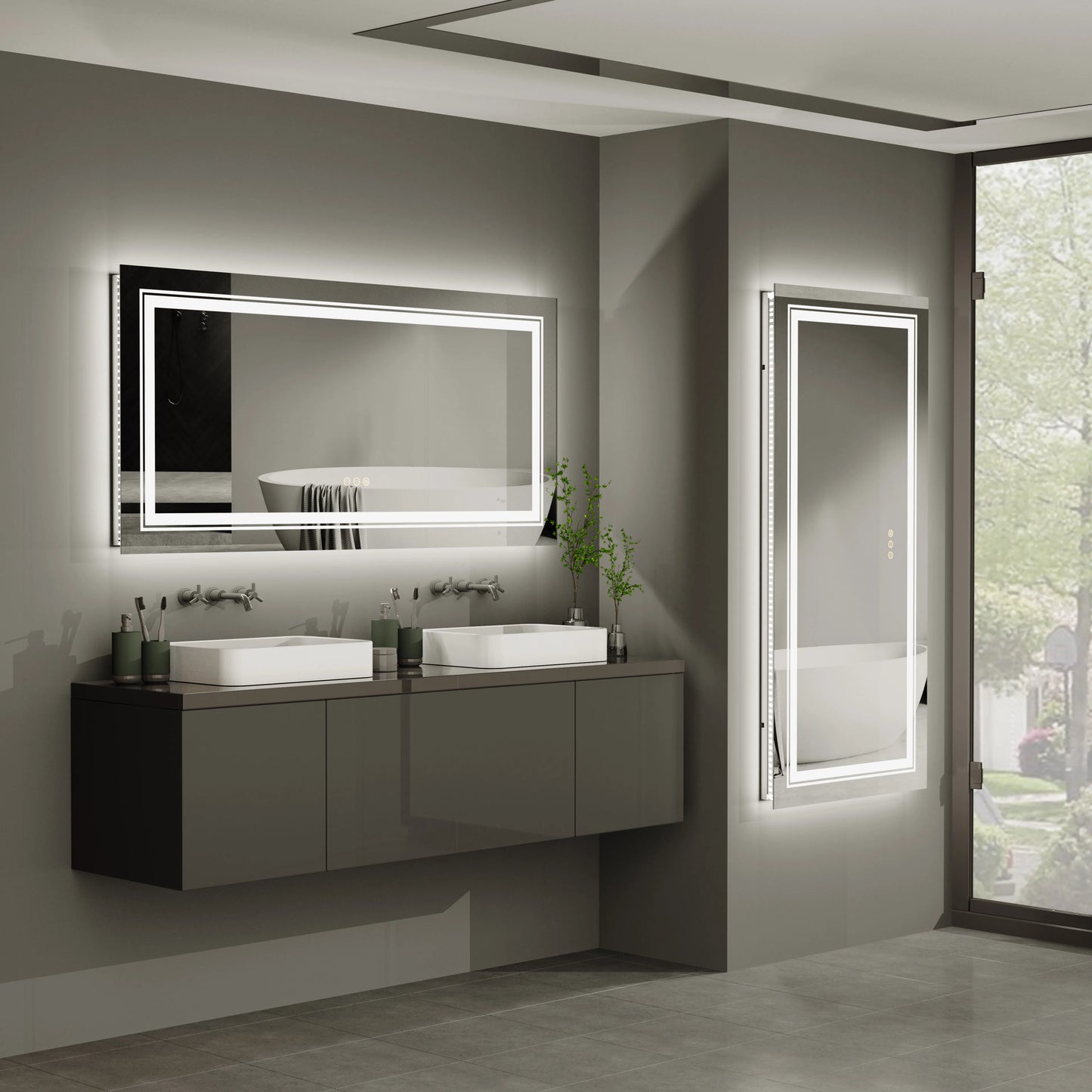 LED Backlit Front Lit Bathroom Mirror With Dimmable Lights