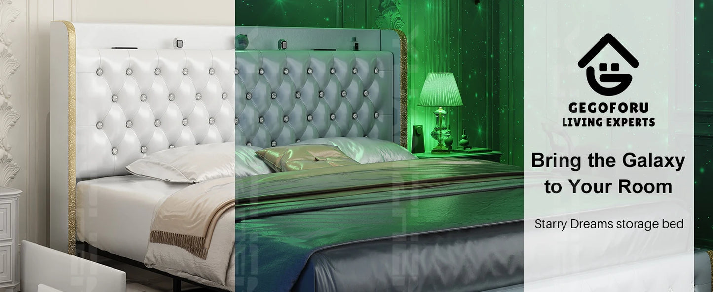 Queen LED Bed Frame with Galaxy Projector & Bluetooth Speaker