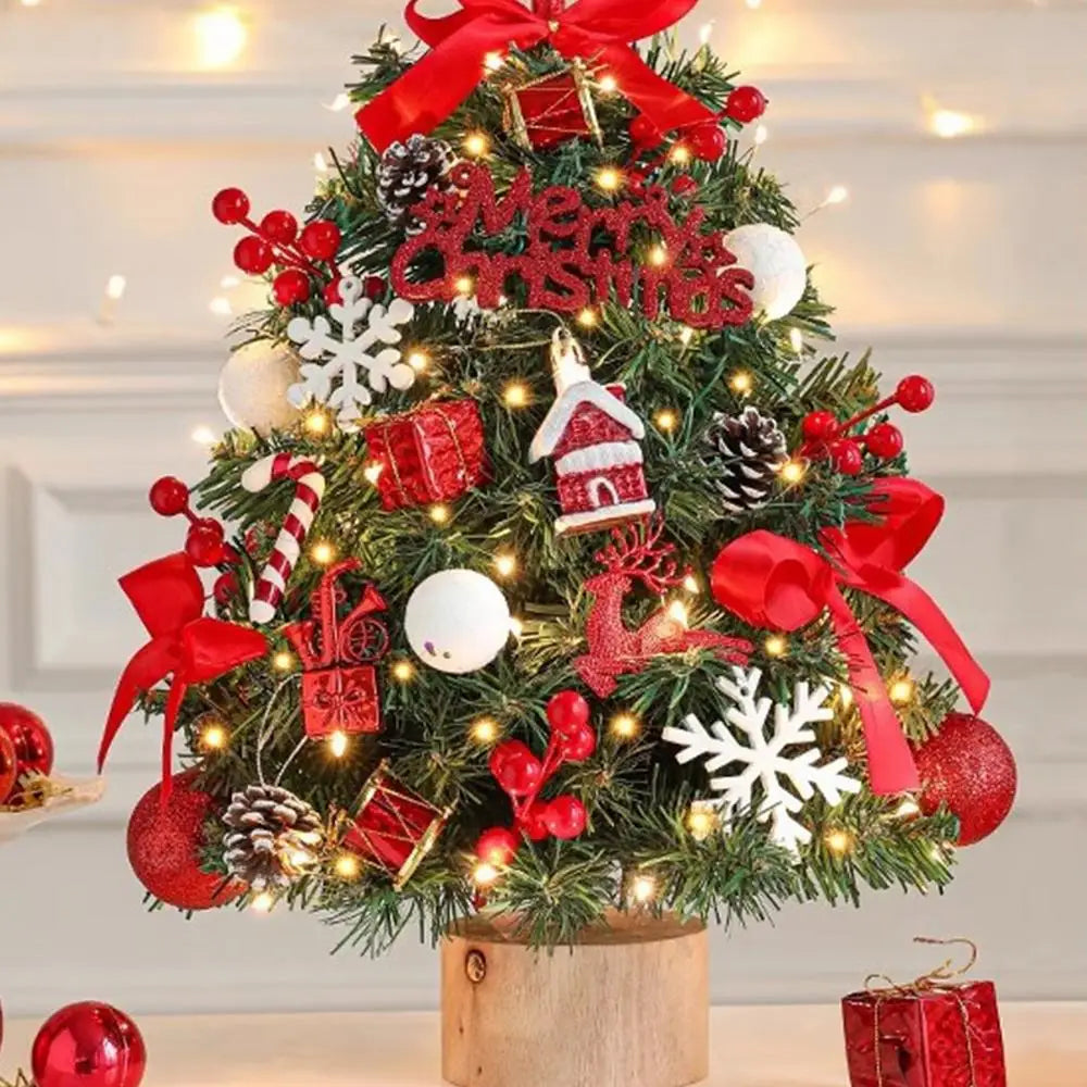 Decorated Tabletop Artificial Christmas Tree. Mini Pre-Decorated Holiday Tree with LED Lights, Ornaments & Star Topper