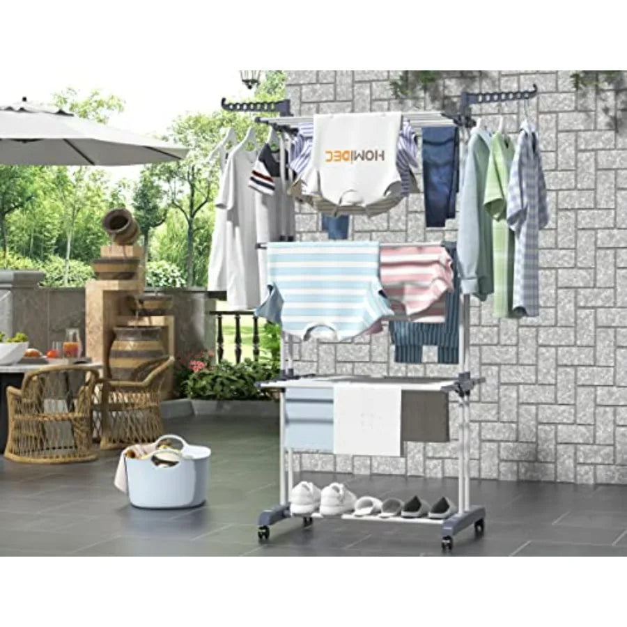 Large 4-Tier Foldable Clothes Drying Rack with Side Wings for Indoor & Outdoor Laundry