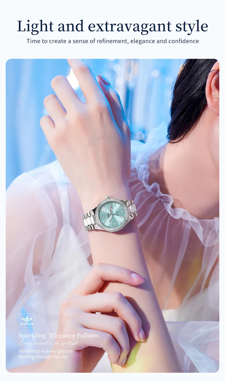 OUPINKE 3283 Luxury Woman Watch Japan Automatic Mechanical Wristwatches Elegant Ceramics Strap Waterproof Ladies Dress Watches