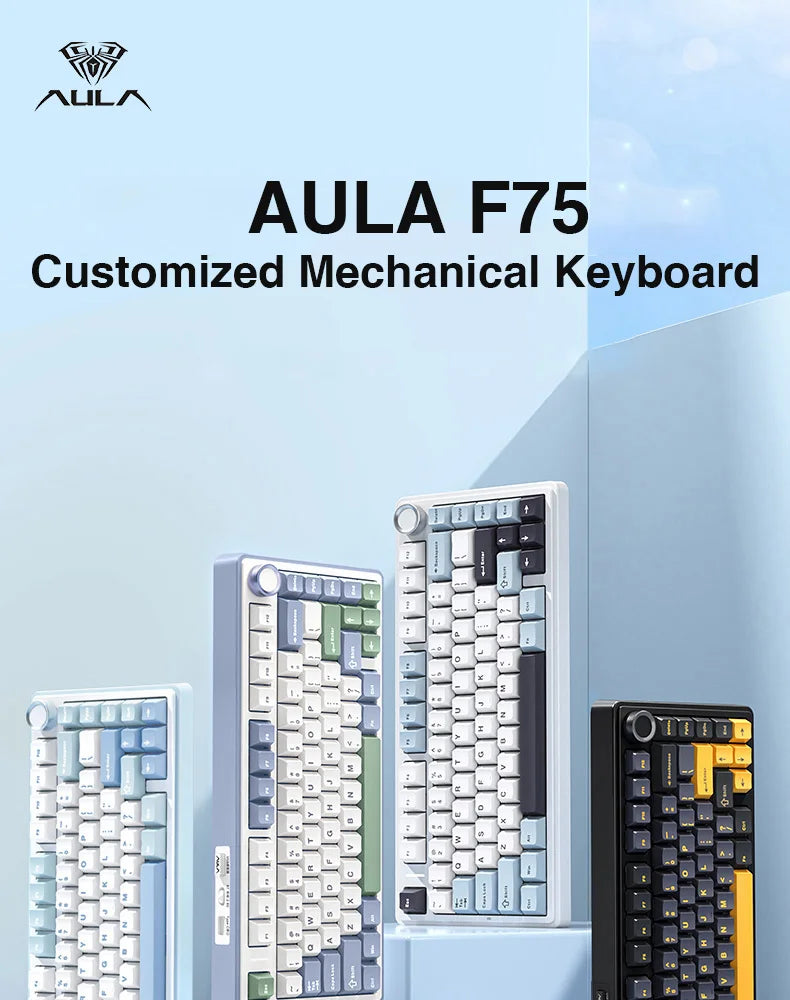 AULA F75 Wireless Mechanical Gaming Keyboard .Bluetooth, 2.4G & Wired RGB Keyboard with Hot-Swappable Keys