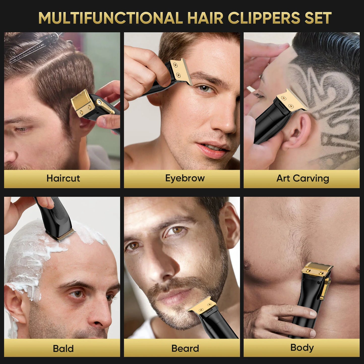 Professional Full Metal Combo Kit Barber Hair Clipper for Men Electric Beard Hair Trimmer Rechargeable Hair Cutting Machine
