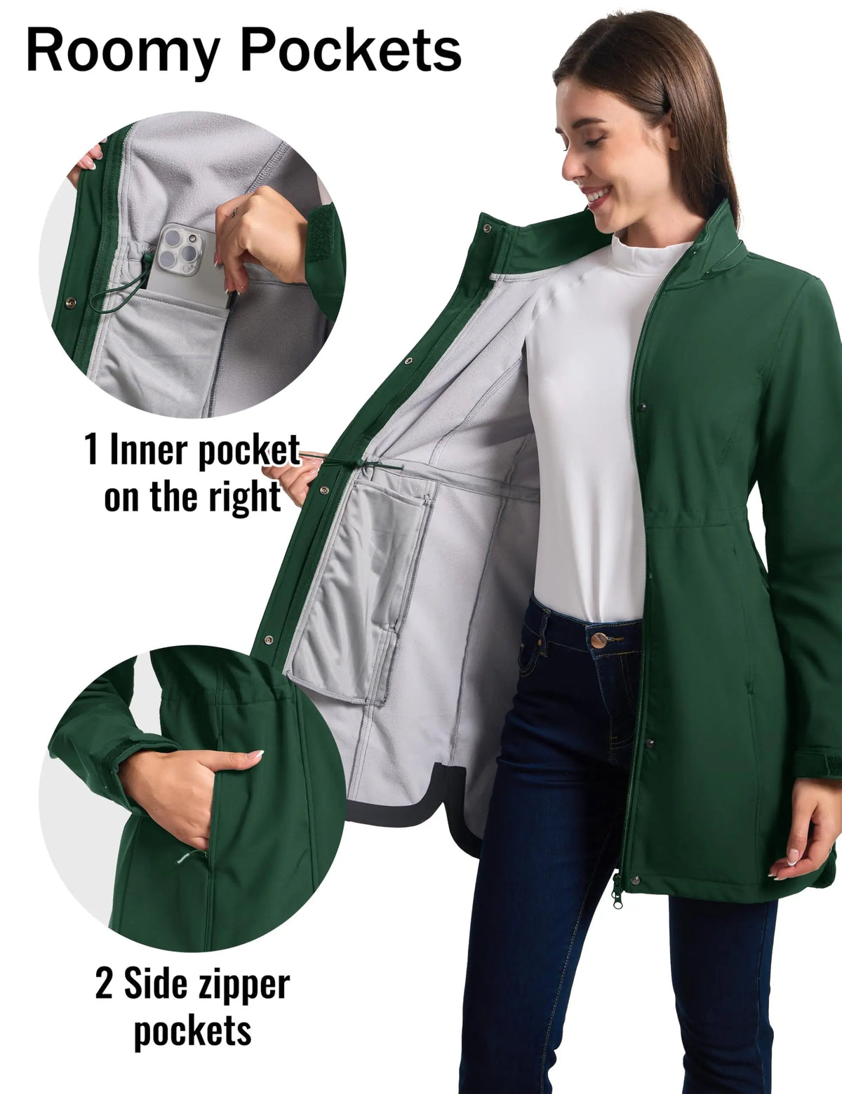 Women's Long Fleece. Lined Hooded Winter Coat – Warm Water-Resistant Jacket