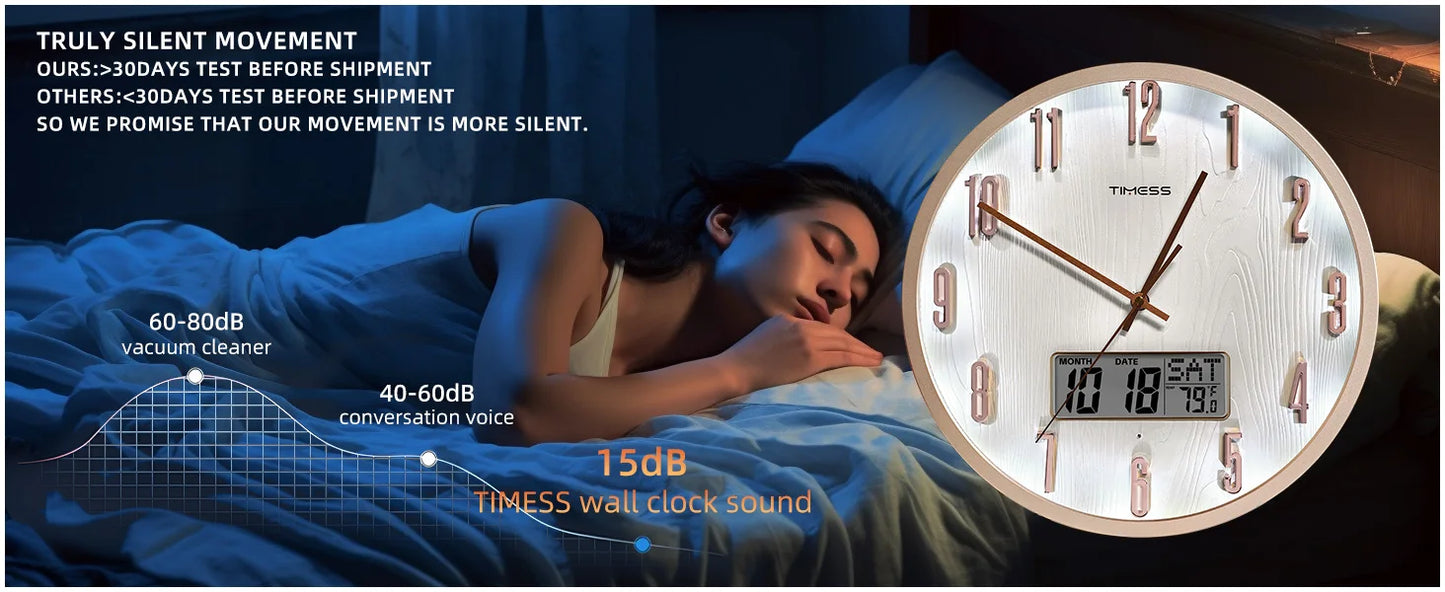 TIMESS Smart Luminous Wall Clock with Digital Display & Night Light