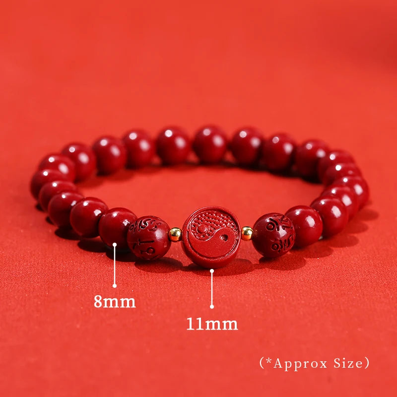 Red Cinnabar Style Beaded Bracelet for Women & Men