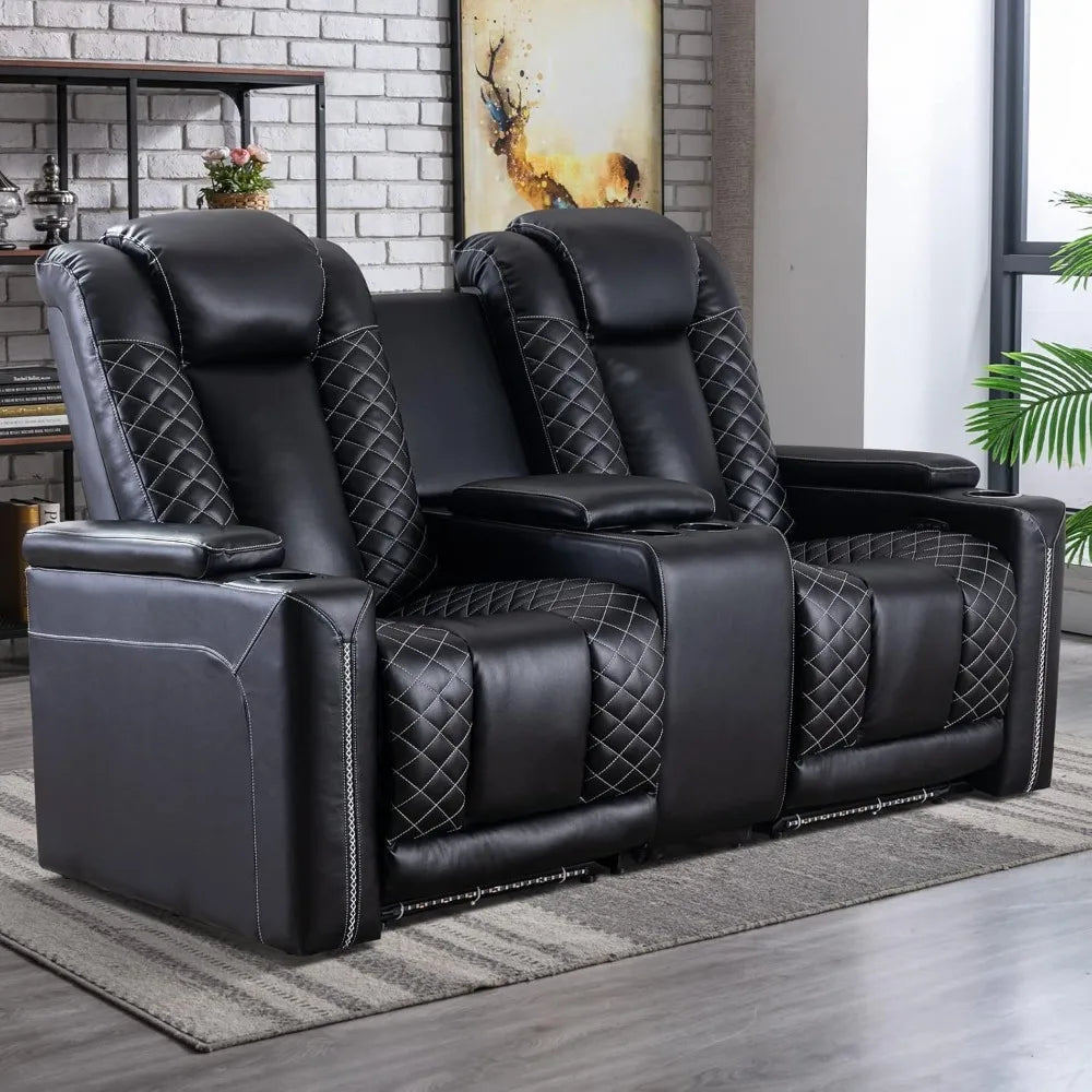 Home Theater Seating, Electric Power Recliner Chairs with USB Ports and Cup Holders, Breathable Faux Leather Recliner Set with