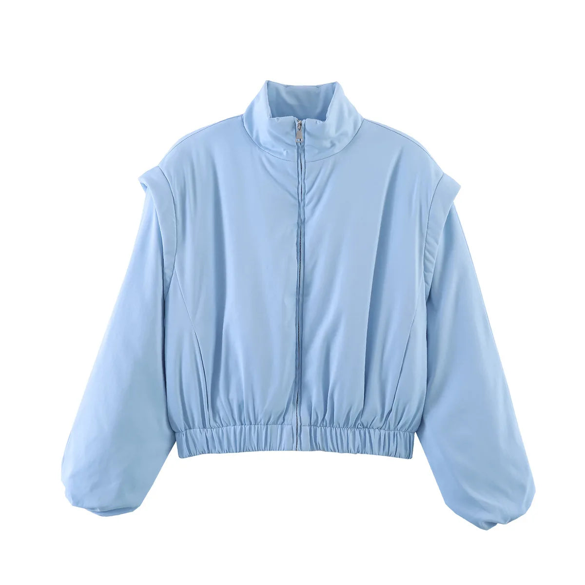 Women's Satin Bomber Jacket.  Lightweight Zip-Up Casual Coat with Stand Collar