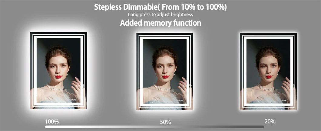Rectangle Bathroom Mirror Anti-Fog LED Wall Mounted Mirror Vanity Shaving Mirror with 3 Colour Dimmable Memory Front & Backlit