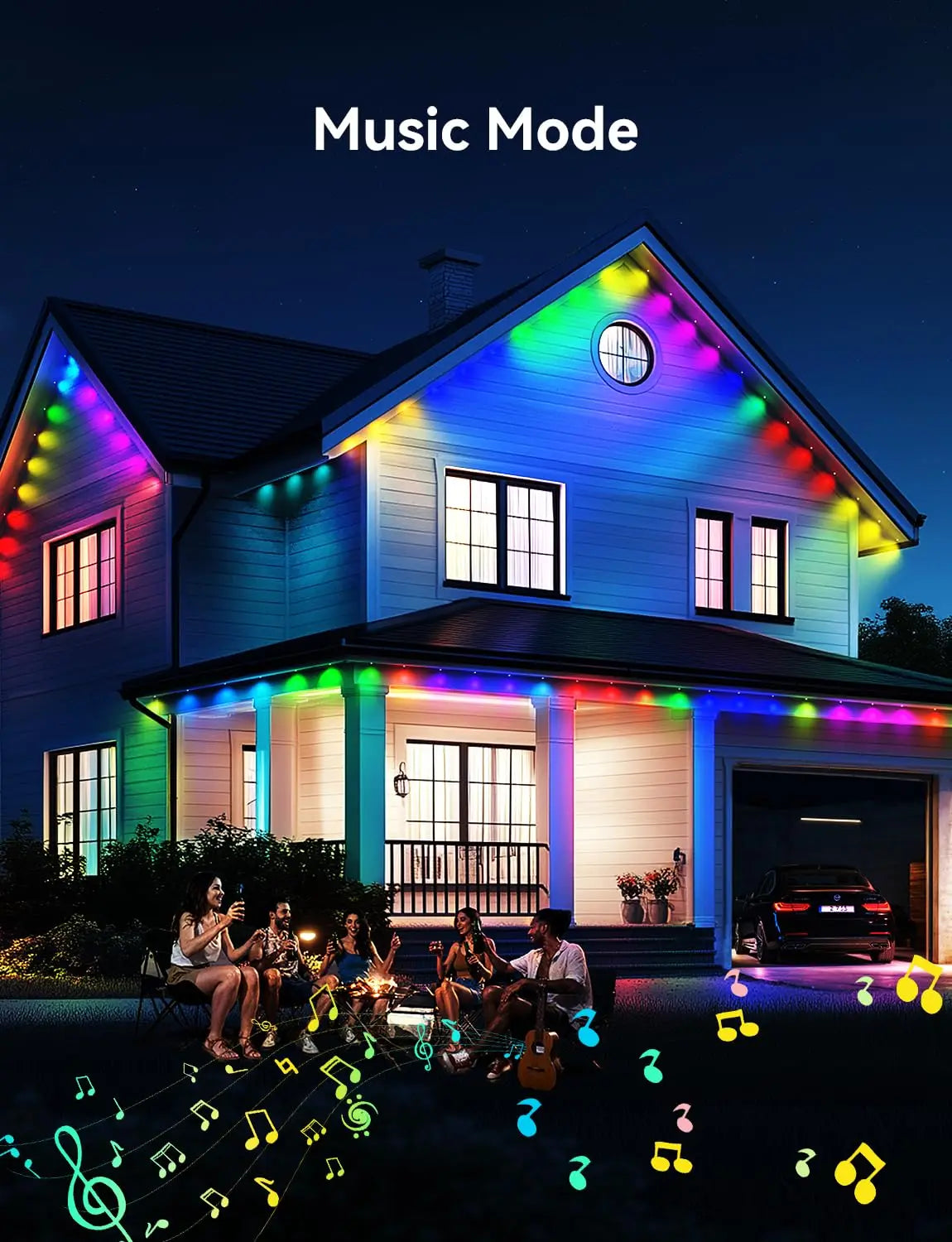 Smart Permanent Outdoor Lights For House Smart RGB+IC Eave Lights with Remote APP Control IP67 Waterproof Smart LED Eaves Lights