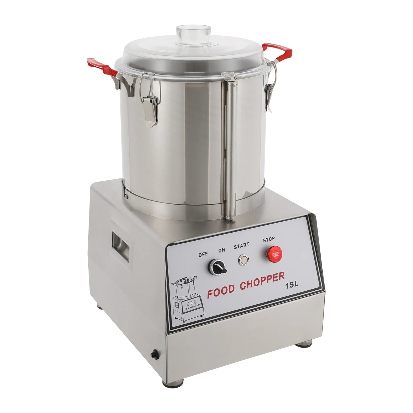 15L 201 Stainless Steel Silver Food Processor Chopping Machine 110V ,Tabletop 1400rpm for Restaurants, Cafeterias